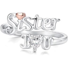 Sterling Silver I Love You Rings for Mother Daughter Sister Nana - Engraved Family Heart CZ Jewelry Set, Adjustable Ring Gift for Mothers Day Birthday in Kuwait