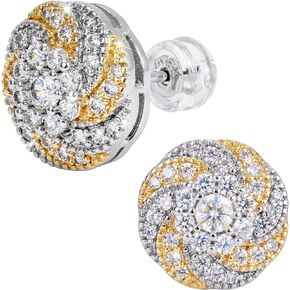 Two-Tone Stud Earrings for Women, 14K Gold Plated Earrings with Cubic Zirconia, Hypoallergenic 925 Sterling Silver Posts for Sensitive Ears, Jewelry Gift for Her in Saudi Arabia