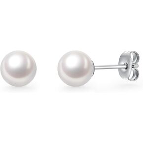STJARNA Austrian Crystal Pearl Titanium Studs Hypoallergenic Earrings 5-8mm White Pearl in Saudi Arabia