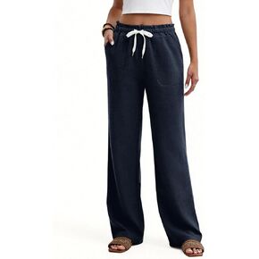 Yusongirl Wide Leg Pants for Women - Summer Flowy Palazzo Pants Drawstring Elastic Waist Trousers with Pockets in Saudi Arabia