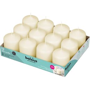 BOLSIUS 12 Ivory Pillar Candles Bulk - 2.3 x 3 inch Candle Set - 17 Hours Clean Burning - No Palm Oil - 0% Animal Fat - Premium European Quality - Wedding, Party, Dinner & Emergency Candles in Saudi Arabia