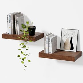 Walnut Floating Shelves for Wall Set of 2, 11.8 Inch Small Wood Wall Shelves for Bathroom Over Toilet, Bedroom & Home Office Storage, Wall Mounted Shelves for Books, Decor & Small Plants in Saudi Arabia