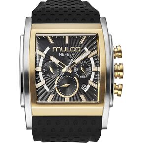 MULCO Watches Kripton Square– 46 mm Stainless-Steel Case, Black with Wrist Silicone Band, Quartz Multifunctional Day and Date Movement, Large Face Analog Display - Rose Gold Accents, 100m- Waterproof in Saudi Arabia