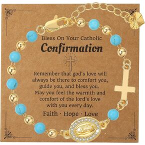 Women's Gold Virgin Mary Bracelet - 14K Gold Plated Religious Cross Bracelet,Dainty Golden Non Tarnish Virgen De Guadalupe Natural Stone Beaded Jewelry,Catholic Faith Baptism Confirmation Gift for Her in Saudi Arabia