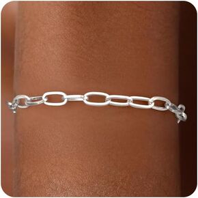 S925 Sterling Silver Paperclip Chain Bracelets for Women - Sterling Silver Paperclip Chain Bracelet Handmade Jewelry Gold Bracelets for Women 8" in Saudi Arabia