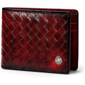 Rustic Roots Genuine Leather Wallet for Men RFID Blocking, Handcrafted Woven Bifold Wallet with 6 Card Slots & Dual Cash Compartments, Slim Maroon Leather Billfold, Gift for Him in Saudi Arabia