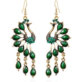 Vintage Bohemian Peacock Teardrop Tassel Dangle Drop Earrings for Women Sparkling Crystal Phoenix Bird Statement Earrings Jewelry in Saudi Arabia