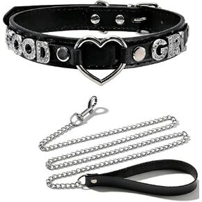 Black Choker Necklace Collar and Leash Set for Women,Gothic Punk Rave Cosplay Festival Leather Collar with Heart and Letter Naughty Jewelry in Saudi Arabia