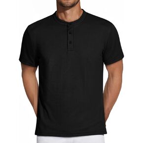 Men's Henley Shirts Short Sleeve Stretchy Knit Texture Shirt Moisture Wicking 3 Buttons Tee Summer Classic Top in Saudi Arabia