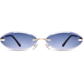 Rimless Oval Sunglasses for Women UV400 Protection Trendy Retro Metal Frame Sun Glasses Narrow Shades Y2K Sunnies in Saudi Arabia