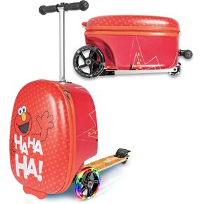 Sesame Street Elmo Ride-On Scooter Suitcase for Kids – Hardside Lightweight Carry-On Luggage with Foldable Scooter & LED Wheels in Saudi Arabia