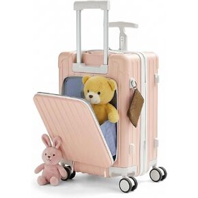 20" Front-Opening Carry on Luggage with Seat for Kids - Hardshell Travel Suitcase with Double Handles & TSA Lock, Pink in Saudi Arabia