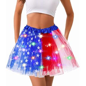4th of July Tutu Skirt Light Up Red White Blue Star Tutus Women Independence Day USA Flag Skirts Tulle Dance Costume in Kuwait