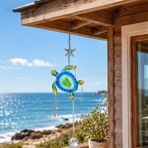 YU FENG Crystal Fish Suncatcher Window Hanging, 18.5 Inch Colorful Coastal Sun Catcher with Prisms, Metal Hanging Ornament for Beach Ocean Home Garden Decor, Gift for Beach Lovers in Saudi Arabia