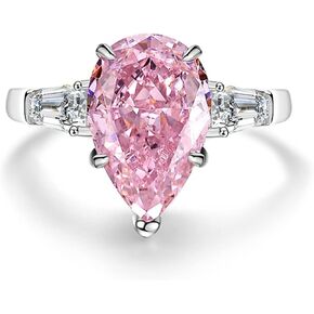 Psiroy 925 Sterling Silver Plated Pear Shaped Simulated Pink Topaz Engagement Wedding Band Ring for Women in Saudi Arabia