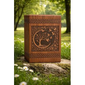 Handcrafted Wooden Cremation Urn – Tree of Life with Birds Design – Decorative Memorial Urn Box for Human Ashes – Solid Wood Keepsake Funeral Urn – Artisan Handmade Tribute ((5X4-20 Cu.in)) in Saudi Arabia