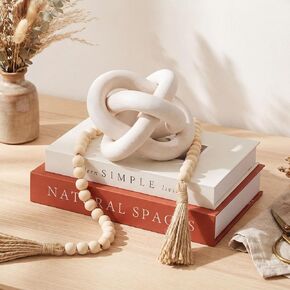 Hoteam 4 Pcs Decorative Books with Wood Knot Chain Link Decor Farmhouse Beads, Modern Style Coffee Table Book Decor for Coffee Table, Bookshelf or Mantel Shelf Photo Storage and as a Keepsake Book in Kuwait