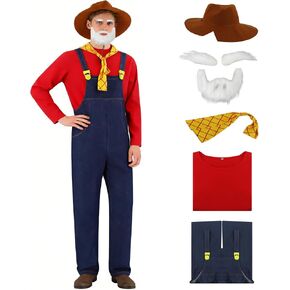 Stinky Pete Prospector Costume for Men Halloween Cosplay Long-sleeve Pullover Shirt Overalls with Hat Beard Bandana in Saudi Arabia