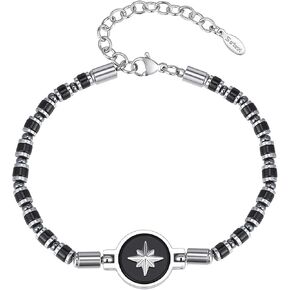 Compass Bracelet for Men : Natural Stone Bead Bracelet,Adjustable Stainless Steel Men's Link Chain,Unique Jewelry Gifts for Him,Birthday Travel New Journey Graduation Gift for Son Boyfriend Friends in Saudi Arabia