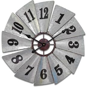 Mrocioa 24 Inch Rustic Windmill Wall Clock - Galvanized Metal Farmhouse Decor, Silent Battery Operated Vintage Industrial Clock for Kitchen, Living Room, Bedroom in Saudi Arabia