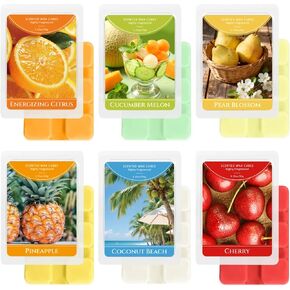 SCENTORINI Wax Melts, Scented Wax Cubes for Wax Warmers, Summer Scent Wax Melts, Coconut Beach, Pear Blossom, Cherry, Cucumber Melon, Pineapple, Energizing Citrus, 6 Pack in Saudi Arabia