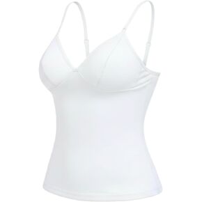 Women's Slim Fit V-Neck Light Tummy Control Camisole Adjustable Spaghetti Strap Built-in Bra Tank Compression Top in Saudi Arabia