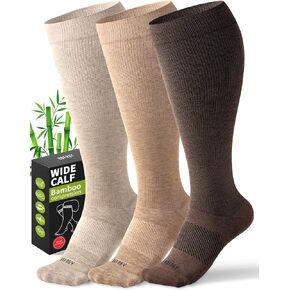 Wide Calf Compression Socks for Women Men Plus Size 20–30 mmHg – Bamboo Viscose Knee High Large Support Socks, 3 Pairs in Saudi Arabia