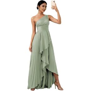 One Shoulder Bridesmaid Dresses for Women High Low Long Satin Pleated Formal Evening Dress with Slit in Saudi Arabia