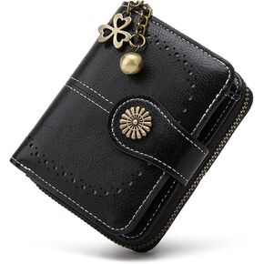 Small Genuine Leather Wallet for Women Bifold RFID Blocking with Zipper Coin Pocket (Black) in Saudi Arabia