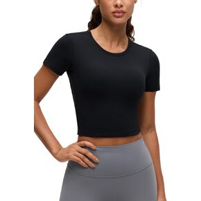 CRZ YOGA Softembrace قمصان قصيرة ذات رقبة دائرية للنساء - قمصان كاجوال للتمرين وأكمام قصيرة ناعمة وأكمام قصيرة للأطفال in Kuwait