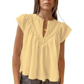Megfie Babydoll Tops for Women Chiffon Tops for Women Pleated Shirts V Neck Peplum Cute Going Out Tops Blouses in Kuwait