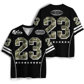 Oversized Mesh Football Jersey for Men Women, V-Neck Number Print Short Sleeve Shirt, Soccer Blokecore Tee Tops in Saudi Arabia