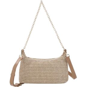 Woven Straw Shoulder Bag for Women, 3-in-1 Versatile Tan Woven Bag with Detachable Chain and Adjustable Strap, Chic Retro Summer Beach Purse in Saudi Arabia