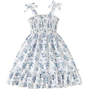 PopReal Girl Summer Dress Boho Floral Spaghetti Strap Midi Dresses Ruffled Tiered Casual Beach Sundress in Saudi Arabia