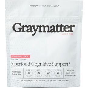 Graymatter Bright Mind Nootropic Powder (40 Servings: Strawberry Lemon) – Plant-Based Energy & Focus Drink Mix, Adaptogens & Vitamins, Sugar-Free Daily Supplement in Saudi Arabia