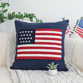 Jonhier 4th of July Throw Pillow Cover, Independence Day Patriotic Throw Pillow Case Tufted American Flag Pattern, Textured Cushion Cases Memorial Day Flag Day Decor for Sofa Bed (Blue, 18" x 18") in Saudi Arabia