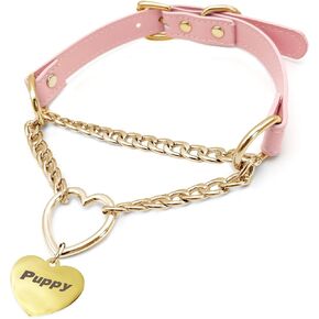paloli Leather Slip Chain Choker – Adjustable PU Vegan Collar With Heart Ring & Cuban Chain, Letter Heart Pendant Necklace for Women in Saudi Arabia