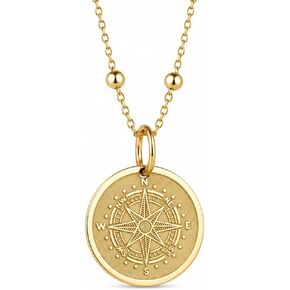 14K Solid Gold Compass Necklace – Nautical Medallion Pendant for Women & Men – Compass Rose Coin Charm – Travel Adventure Jewelry – Direction Necklace – Meaningful Gift in Saudi Arabia