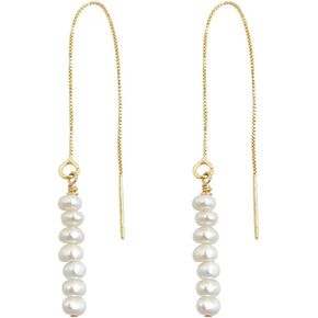 Freshwater Pearl Threader Earrings, Gold Box Chain Drop Dangle, Elegant Long Ear Thread Style in Kuwait