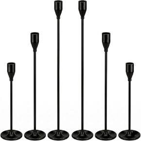 Black Candlestick Holders Metal Tall Taper Candle Holder Set of 6, Modern Retro Home Decor for Centerpieces on Table and Fireplace Mantle Such As Weddings, Banquets and Birthday Parties in Saudi Arabia