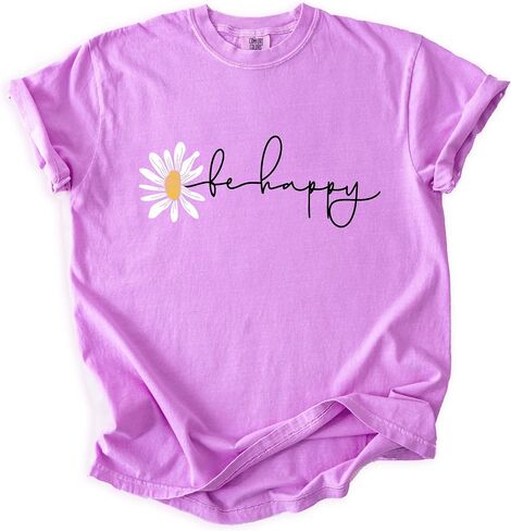 Be Happy Daisy Shirt Cute Aesthetic Graphic Tee for Women Positive Vibes Floral Shirt Inspirational Summer Top in Kuwait