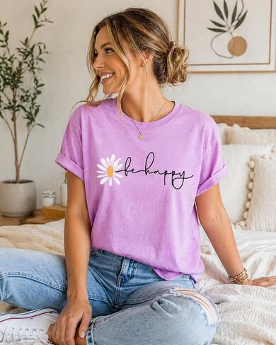 Be Happy Daisy Shirt Cute Aesthetic Graphic Tee for Women Positive Vibes Floral Shirt Inspirational Summer Top in Kuwait