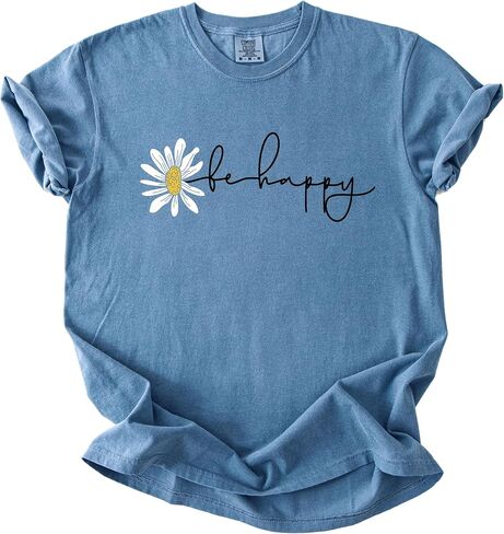 Be Happy Daisy Shirt Cute Aesthetic Graphic Tee for Women Positive Vibes Floral Shirt Inspirational Summer Top in Kuwait