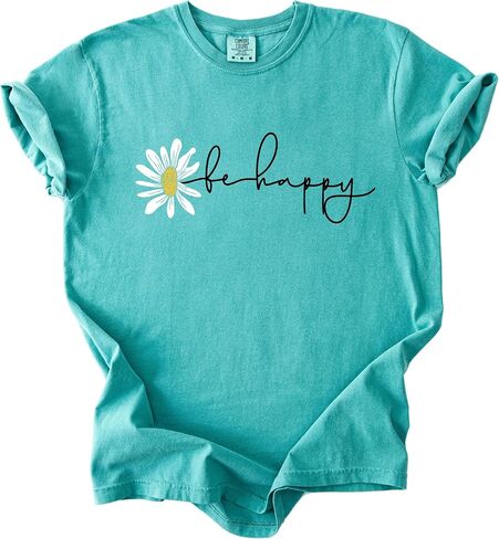 Be Happy Daisy Shirt Cute Aesthetic Graphic Tee for Women Positive Vibes Floral Shirt Inspirational Summer Top in Kuwait