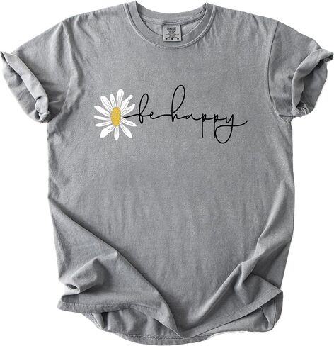 Be Happy Daisy Shirt Cute Aesthetic Graphic Tee for Women Positive Vibes Floral Shirt Inspirational Summer Top in Kuwait