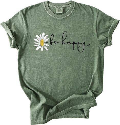 Be Happy Daisy Shirt Cute Aesthetic Graphic Tee for Women Positive Vibes Floral Shirt Inspirational Summer Top in Kuwait