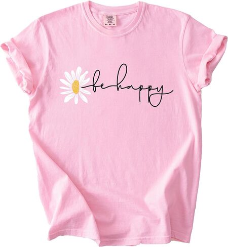 Be Happy Daisy Shirt Cute Aesthetic Graphic Tee for Women Positive Vibes Floral Shirt Inspirational Summer Top in Kuwait