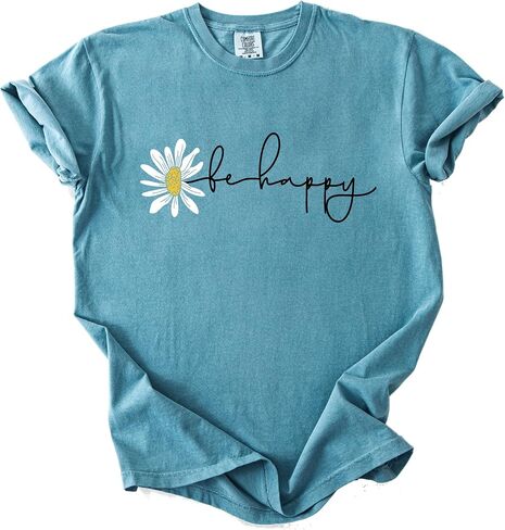 Be Happy Daisy Shirt Cute Aesthetic Graphic Tee for Women Positive Vibes Floral Shirt Inspirational Summer Top in Kuwait