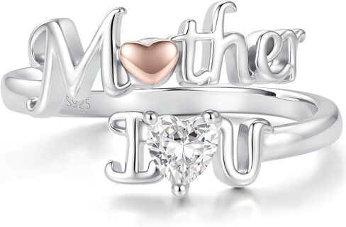Sterling Silver I Love You Rings for Mother Daughter Sister Nana - Engraved Family Heart CZ Jewelry Set, Adjustable Ring Gift for Mothers Day Birthday in Kuwait