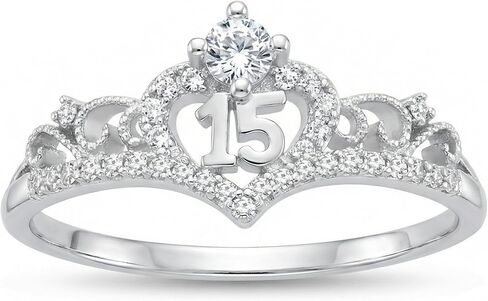 Quinceañera Gift 925 Sterling Silver Sweet 15 Quinceanera Crown Cubic Zirconia Ring for 15th Birthday Jewelry Gifts in Saudi Arabia